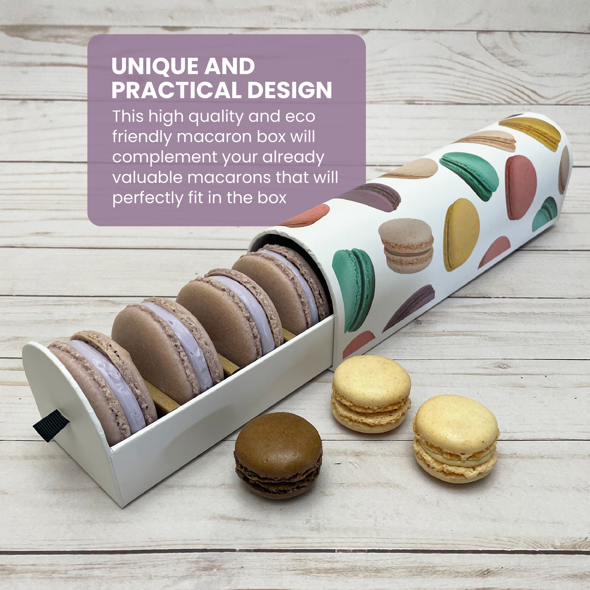 Luxury Macaron Box for Special Events with a Print, Holds 7 Macarons