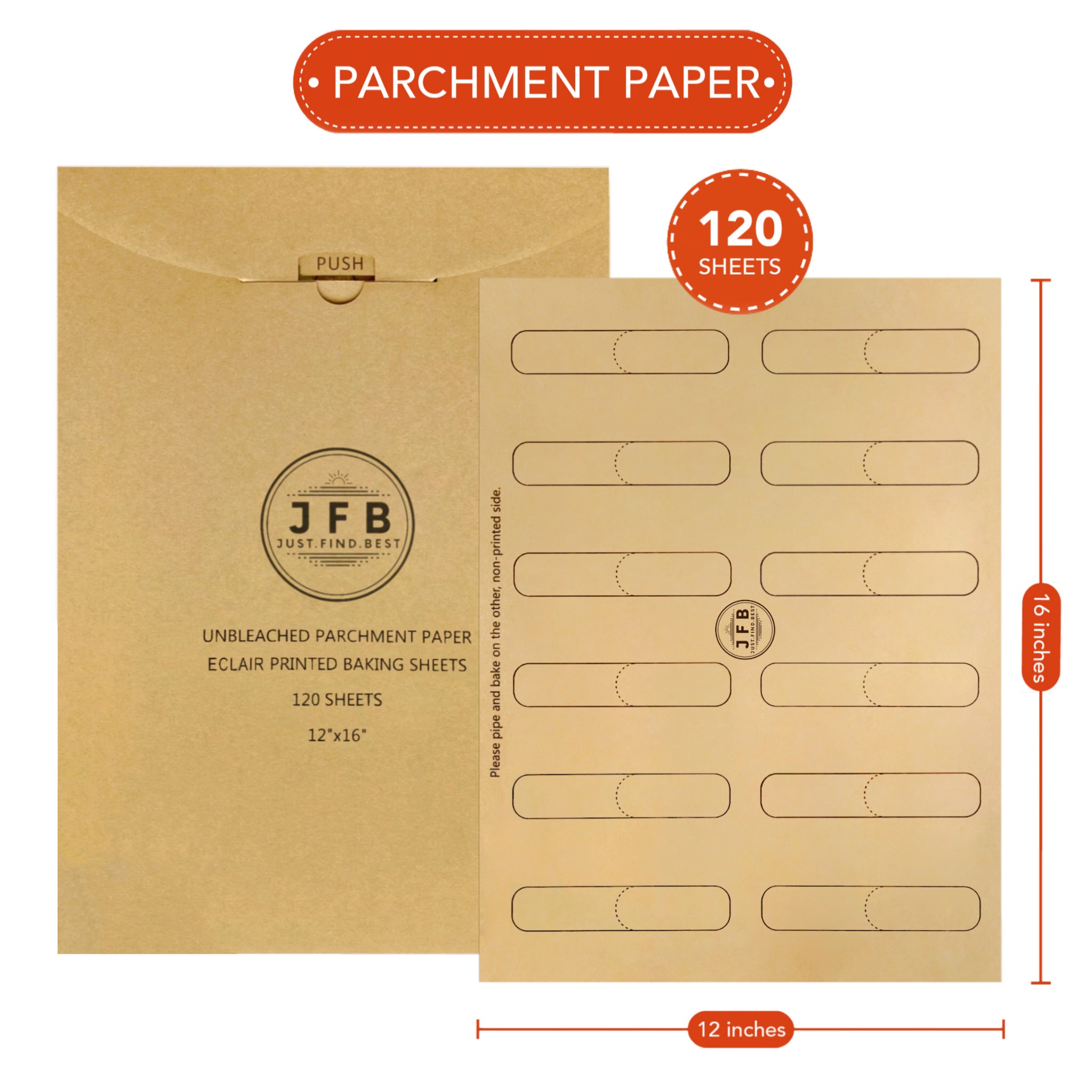 Eclairs Printed Baking Parchment Paper, Pre-cut 12"x16" - 120 sheets