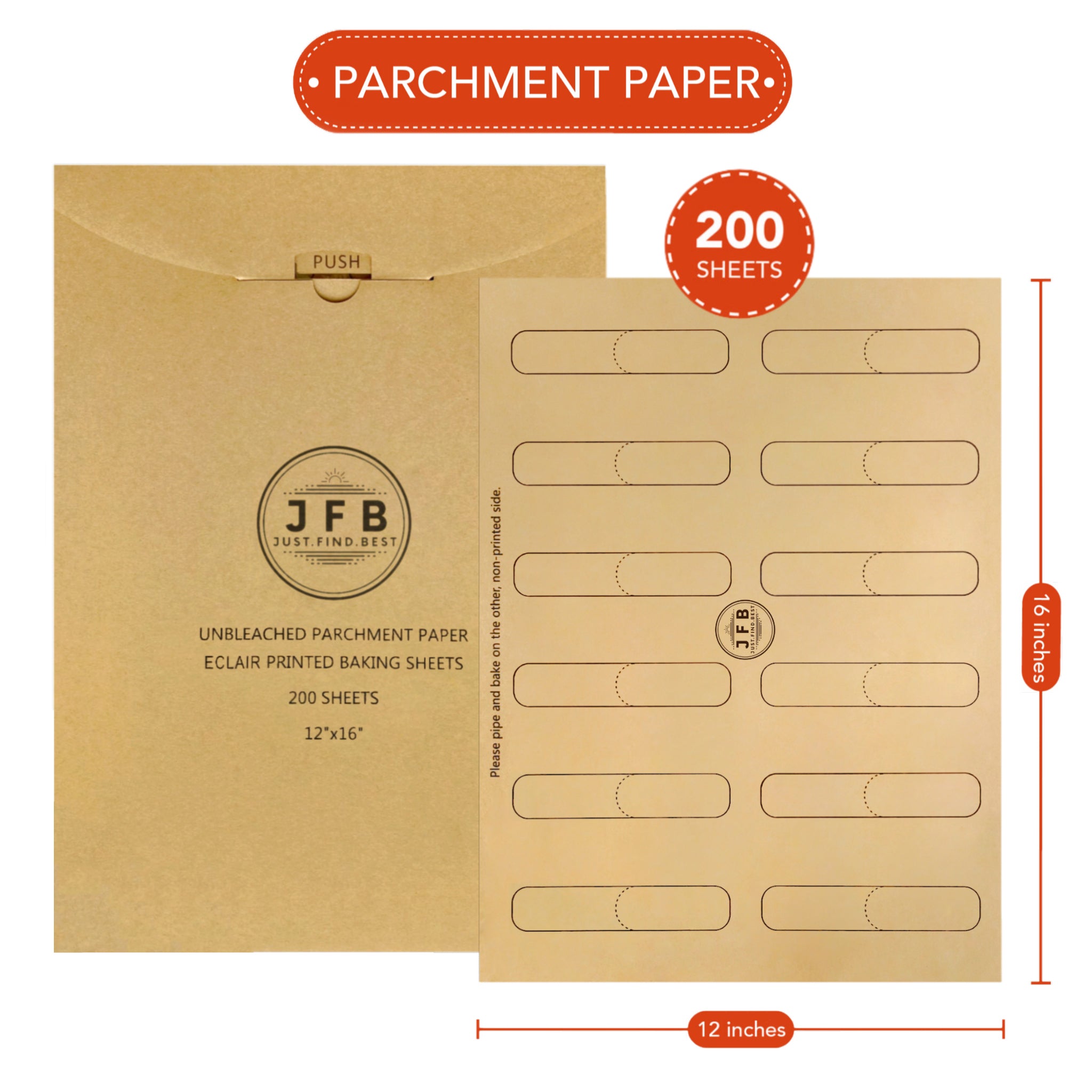 Eclairs Printed Baking Parchment Paper, Pre-cut 12"x16" - 200 Sheets