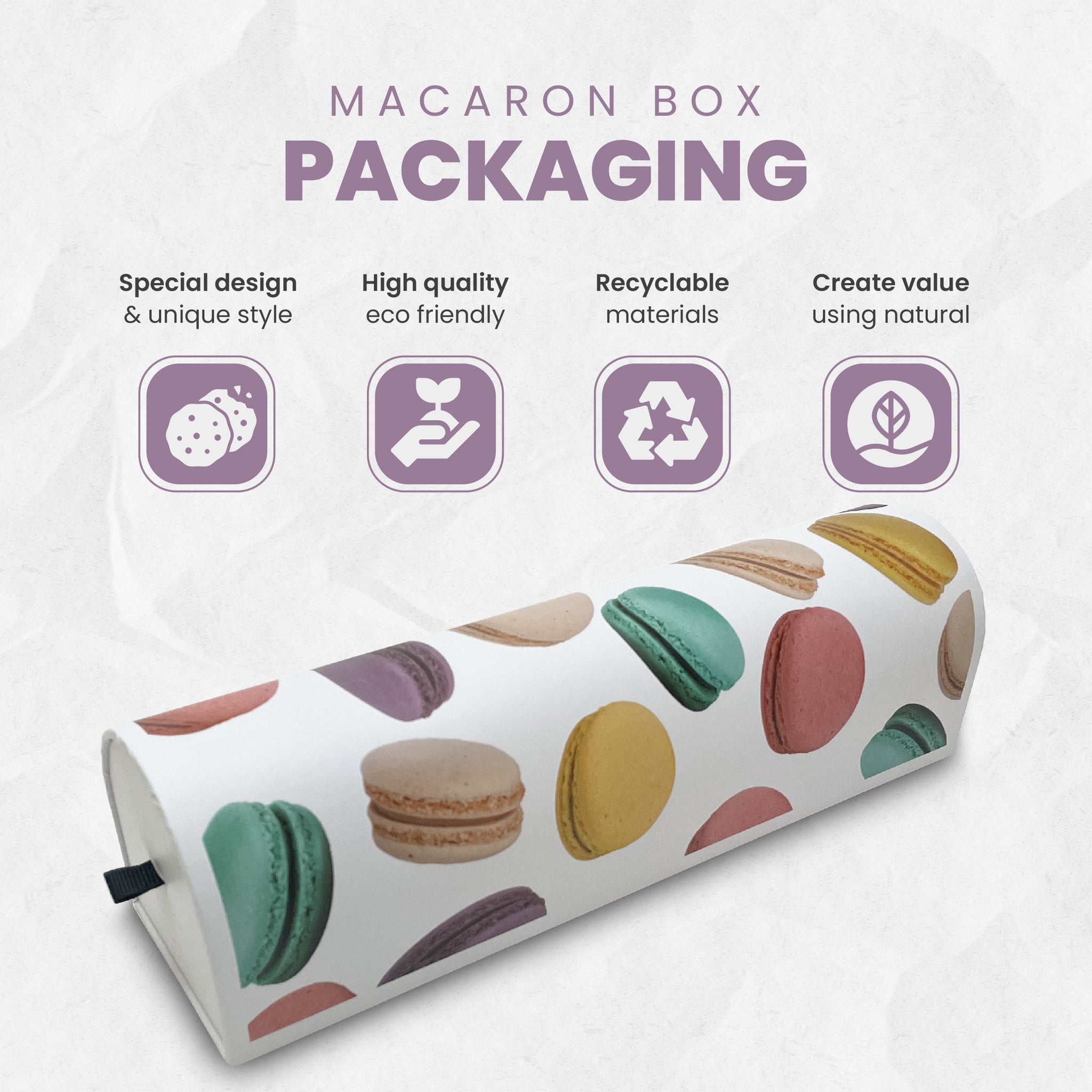 Luxury Macaron Box for Special Events with a Print, Holds 7 Macarons