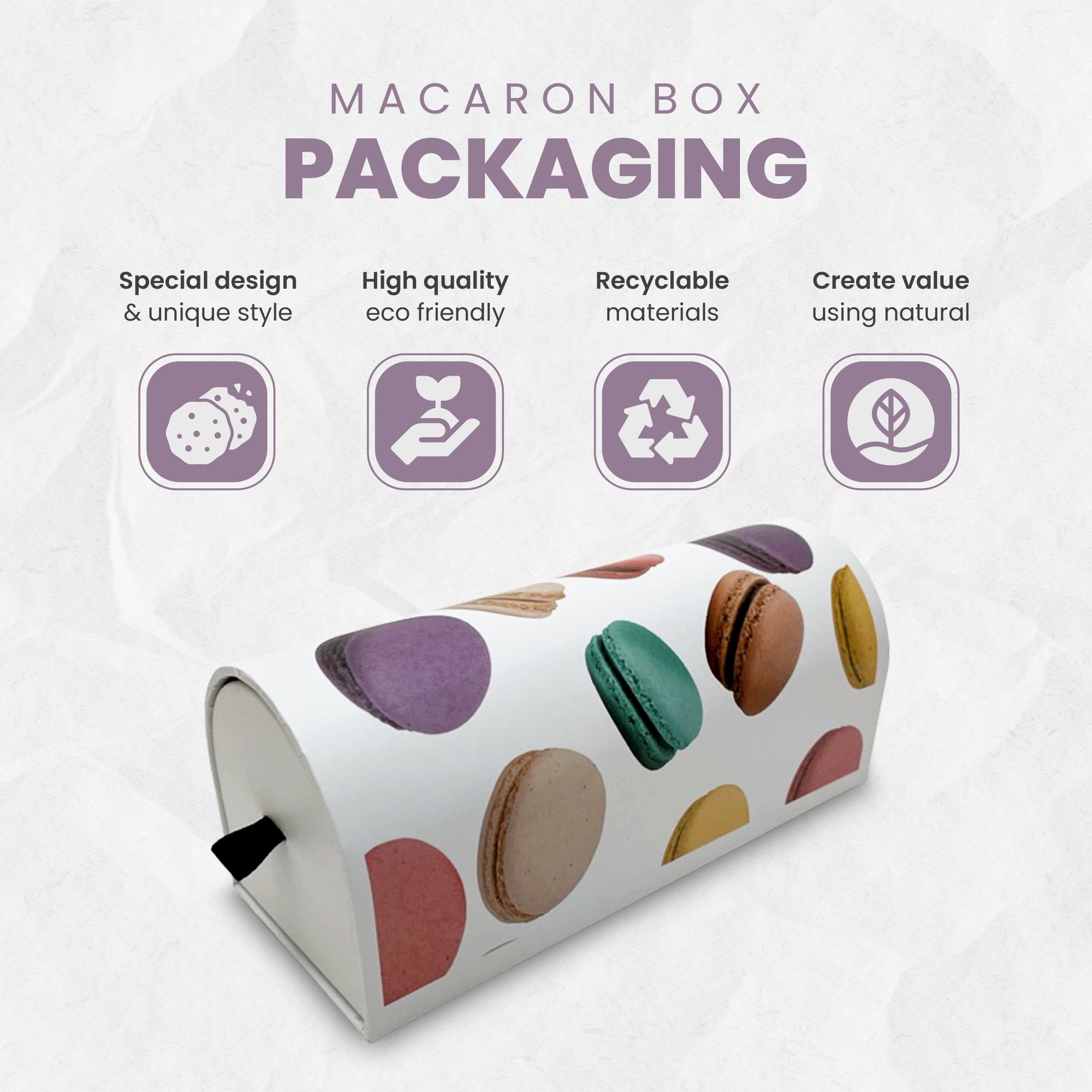Luxury Macaron Box for Special Events with a Print, Holds 5 Macarons