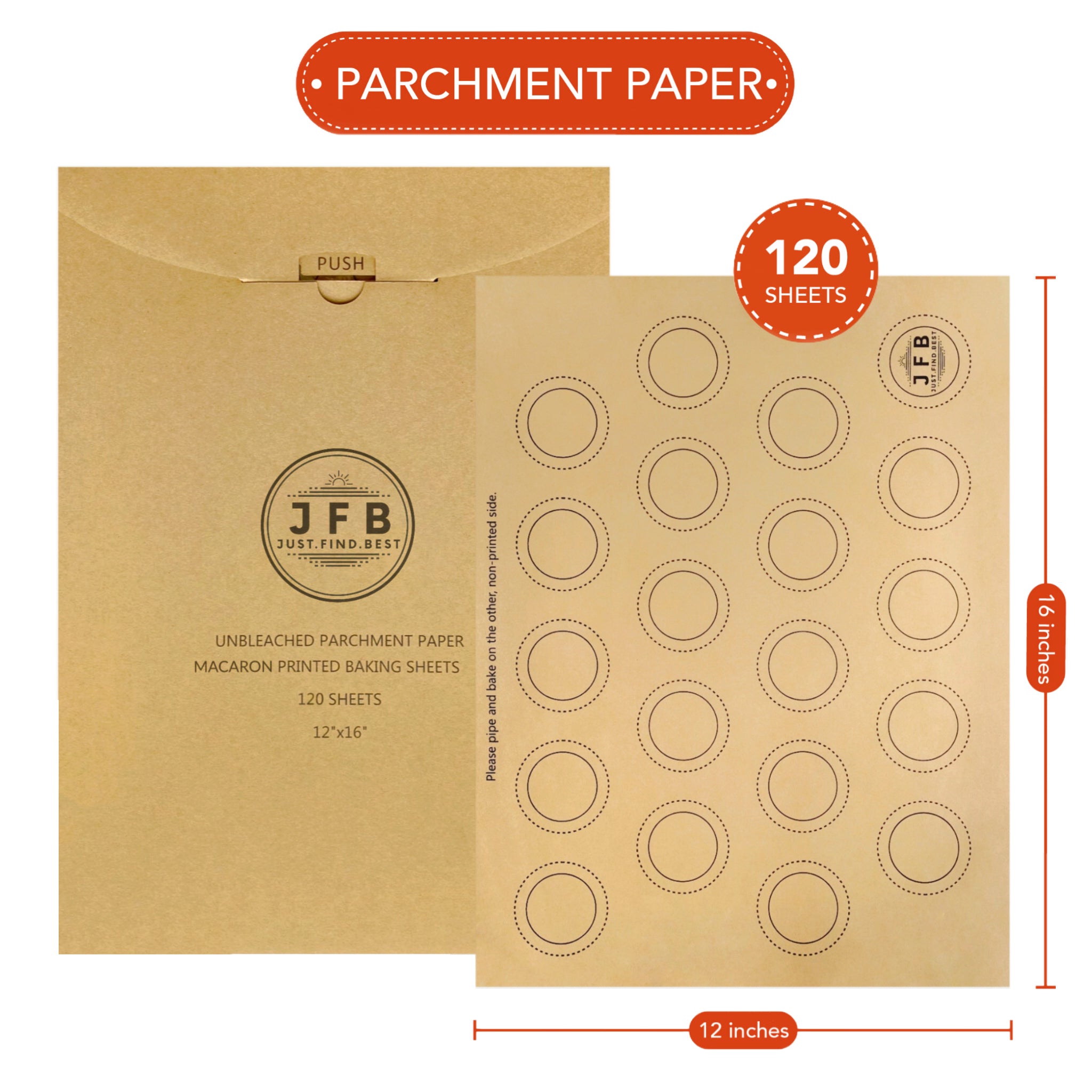 Macarons Printed Baking Parchment Paper, Pre-cut 12"x16" - 120 Sheets